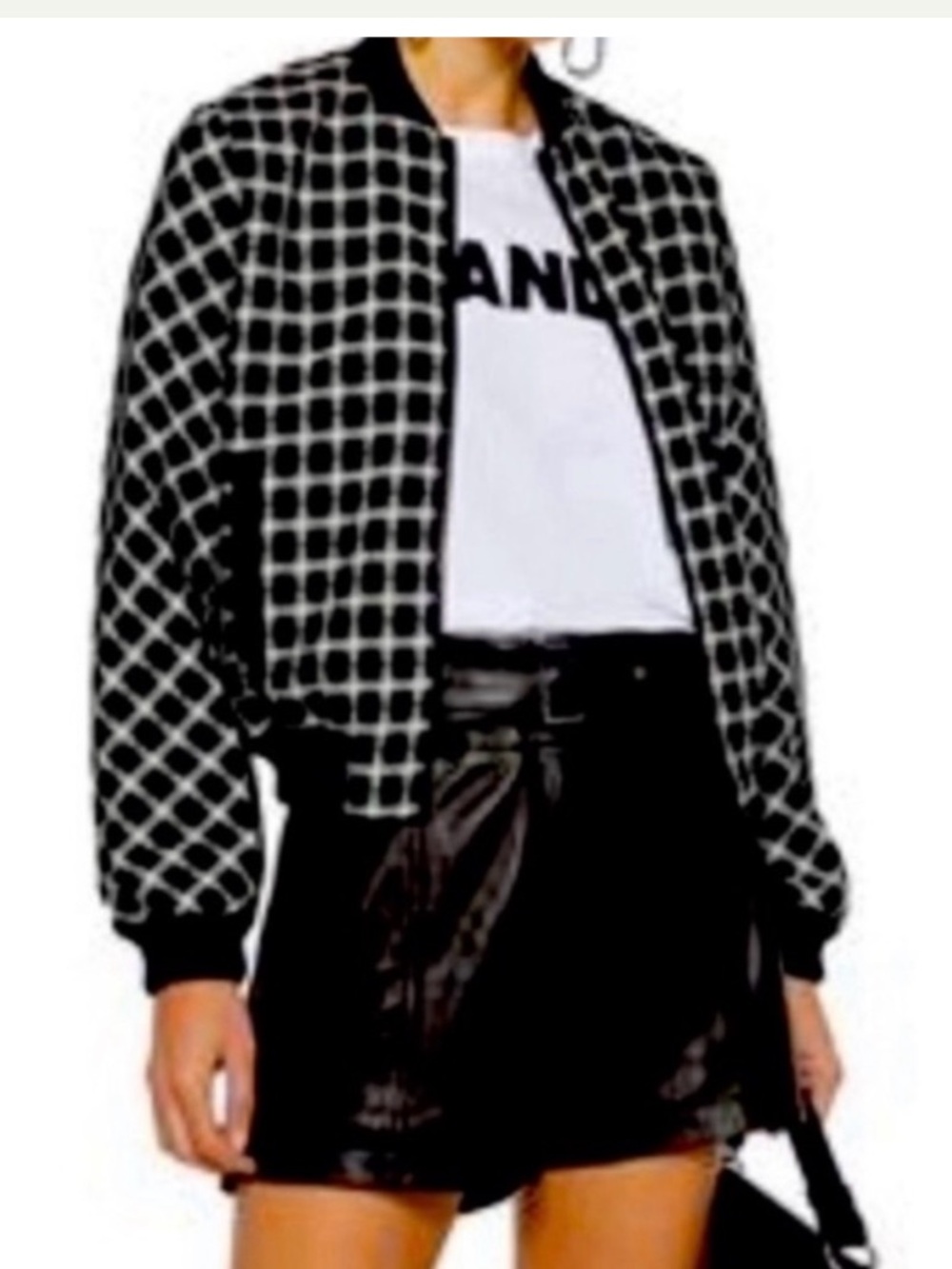 Maje Black & White Grid Bomber  Lightweight Jacket Size: 38 - Small